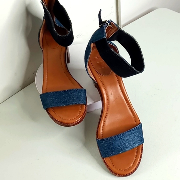 Frye - Denim and Blue Suede Stacked Heel Sandals - 10 - Picture 11 of 16